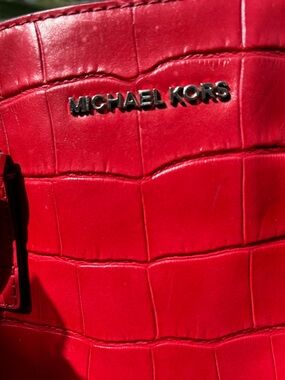 Michael Kors Red Dillon Croc-Embossed Tote with Silver Logo, hang tag, key fob❤️